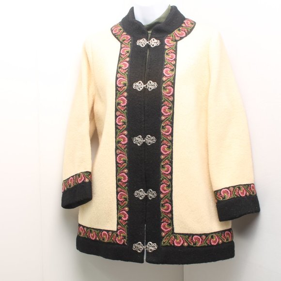 Vintage Firda 100% Wool Jacket Women's 44 Floral Granny Core  Embroidered - Picture 7 of 16